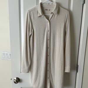 Faherty Beige Long Sleeve Shirt Dress